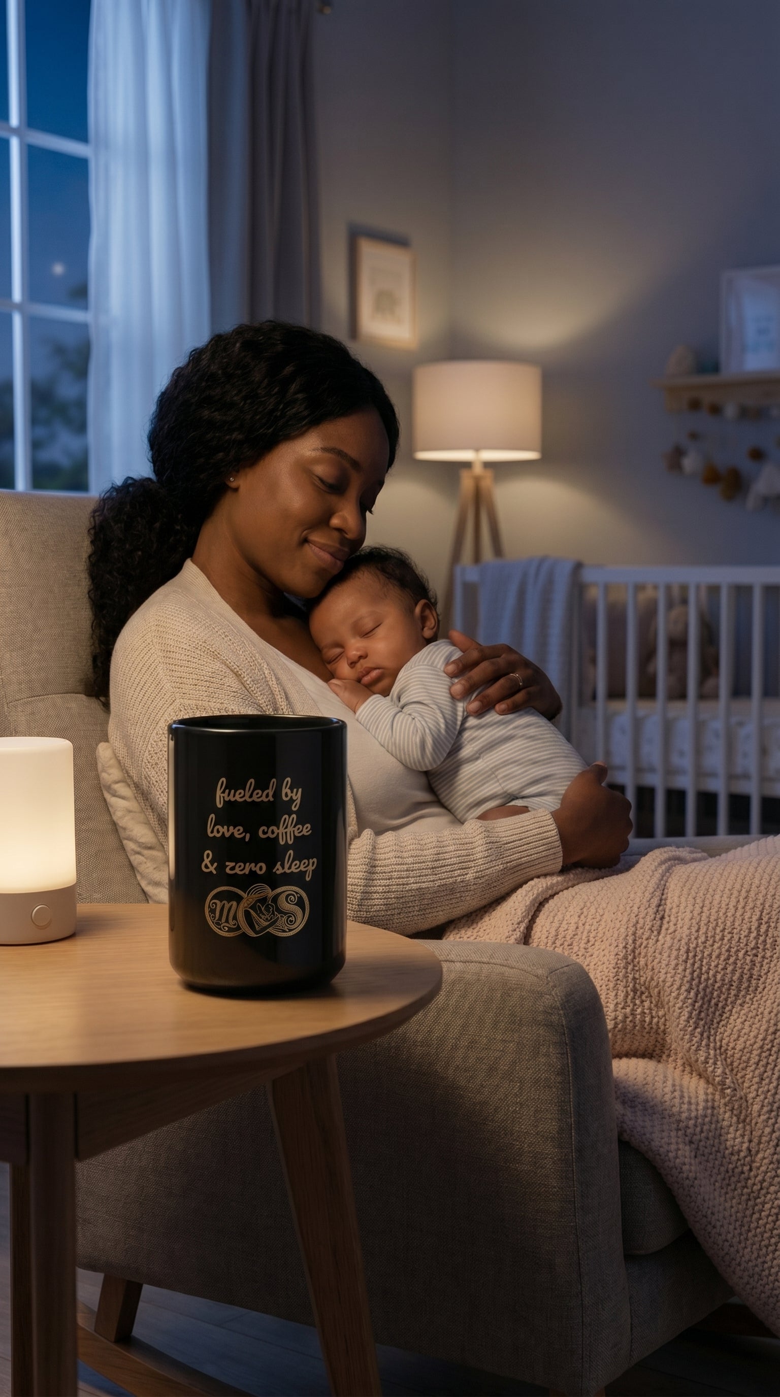 Black Ceramic Mug – "Fueled by Love, Coffee & Zero Sleep" 15oz